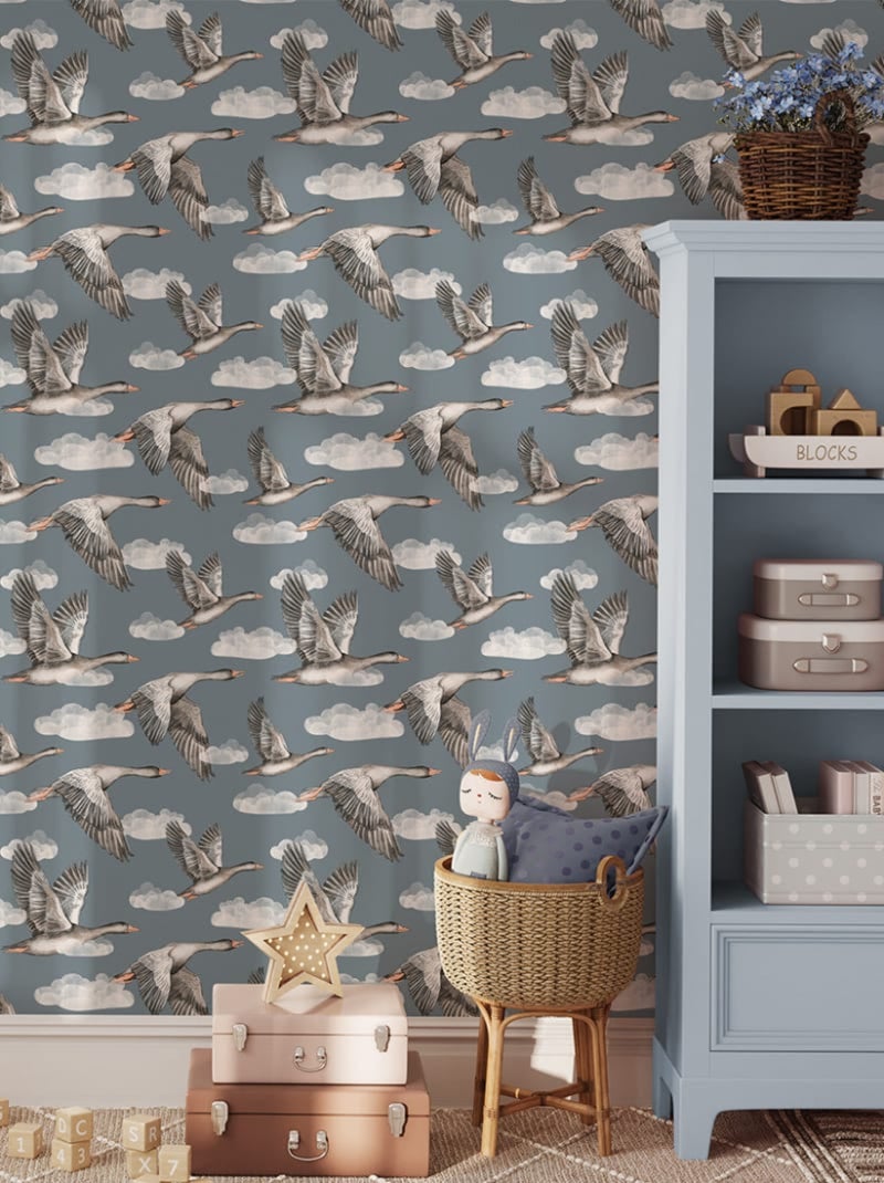 Papier peint pour enfants OIES Bleu canard - Kiabi
