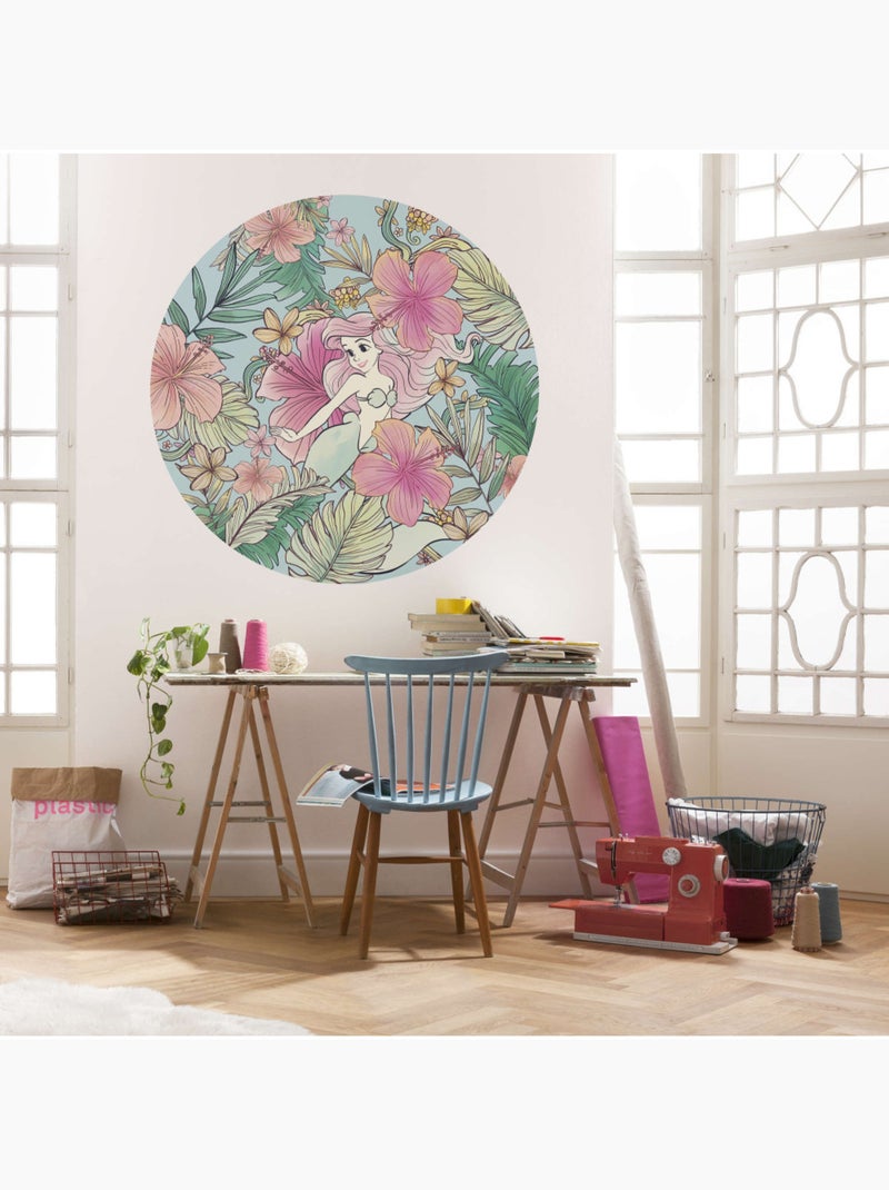 Papier peint rond auto-adhésif - ariel ocean flowers - diamètre 125 cm Multicolore - Kiabi