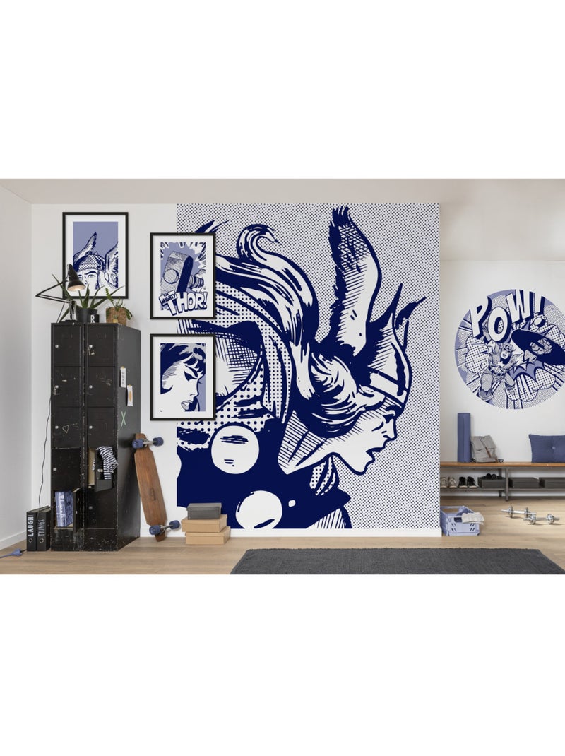 Papier peint rond auto-adhésif - captian america pow - diamètre 125 cm Multicolore - Kiabi