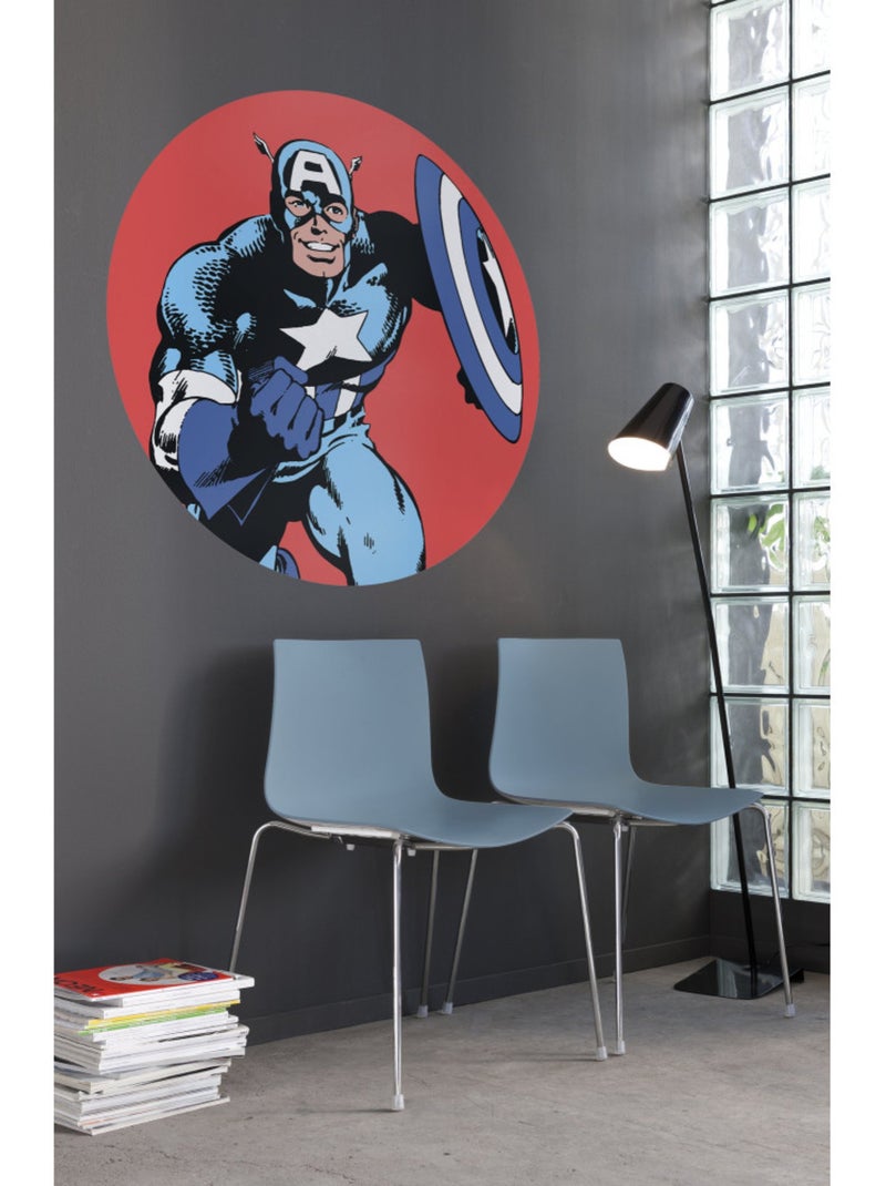Papier peint rond auto-adhésif - marvel powerup captain america - diamètre 125 cm Multicolore - Kiabi