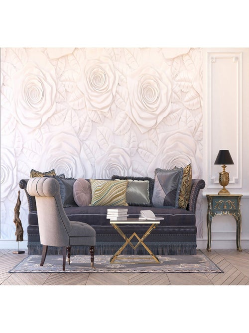 Papier peint roses blanches - 360 x 254 cm - Kiabi