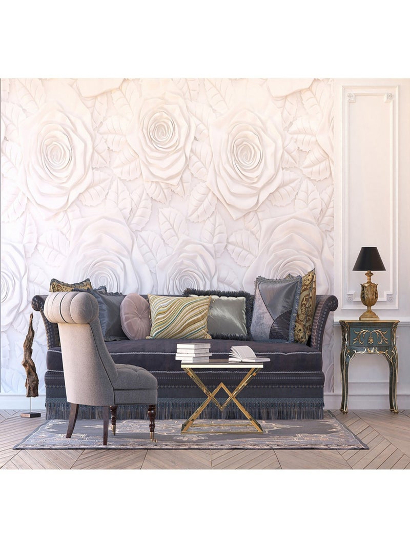 Papier peint roses blanches - 360 x 254 cm Multicolore - Kiabi