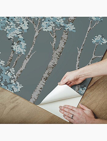 Papier Peint rouleau auto-adhésif - Arbre Bouleau Bleu