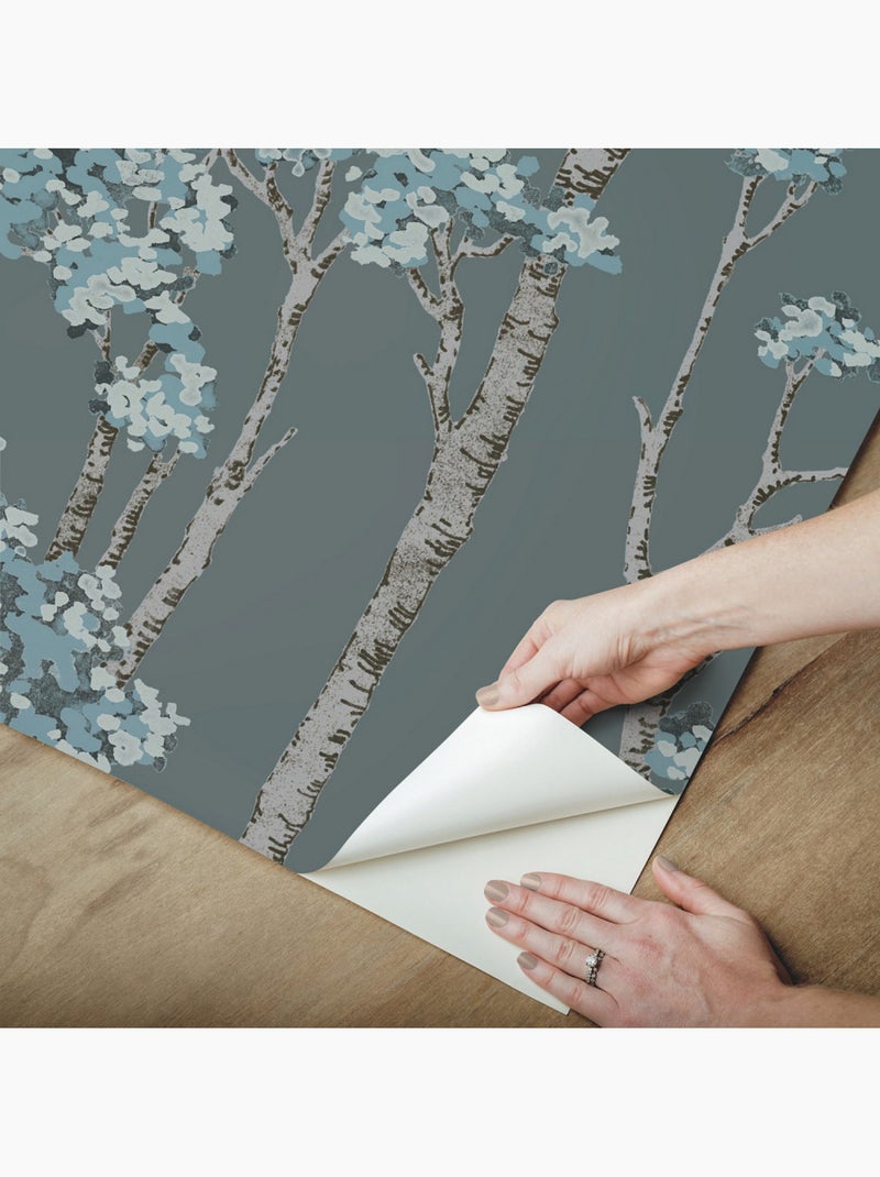 Papier Peint rouleau auto-adhésif - Arbre Bouleau Bleu Multicolore - Kiabi