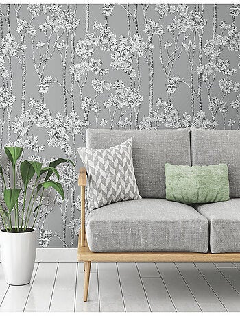 Papier Peint rouleau auto-adhésif - Arbre Bouleau Gris