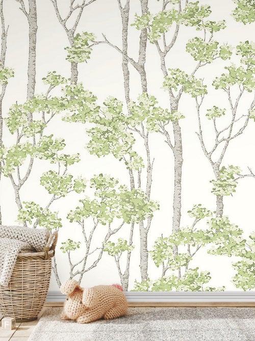 Papier Peint rouleau auto-adhésif - Arbre Bouleau Vert - Kiabi