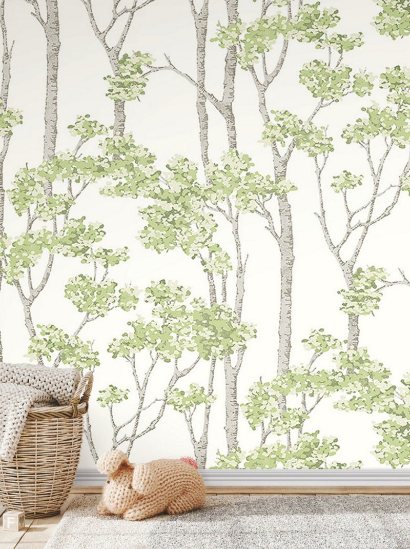 Papier Peint rouleau auto-adhésif - Arbre Bouleau Vert Multicolore - Kiabi