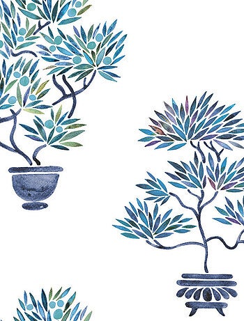 Papier Peint rouleau auto-adhésif - Bonsaïs - Bleu