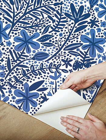 Papier peint rouleau auto-adhésif - Motifs floraux - Bleu