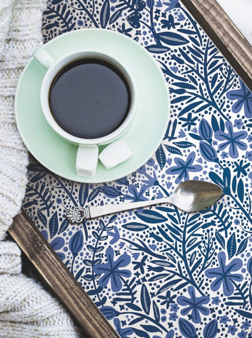 Papier peint rouleau auto-adhésif - Motifs floraux - Bleu - Kiabi