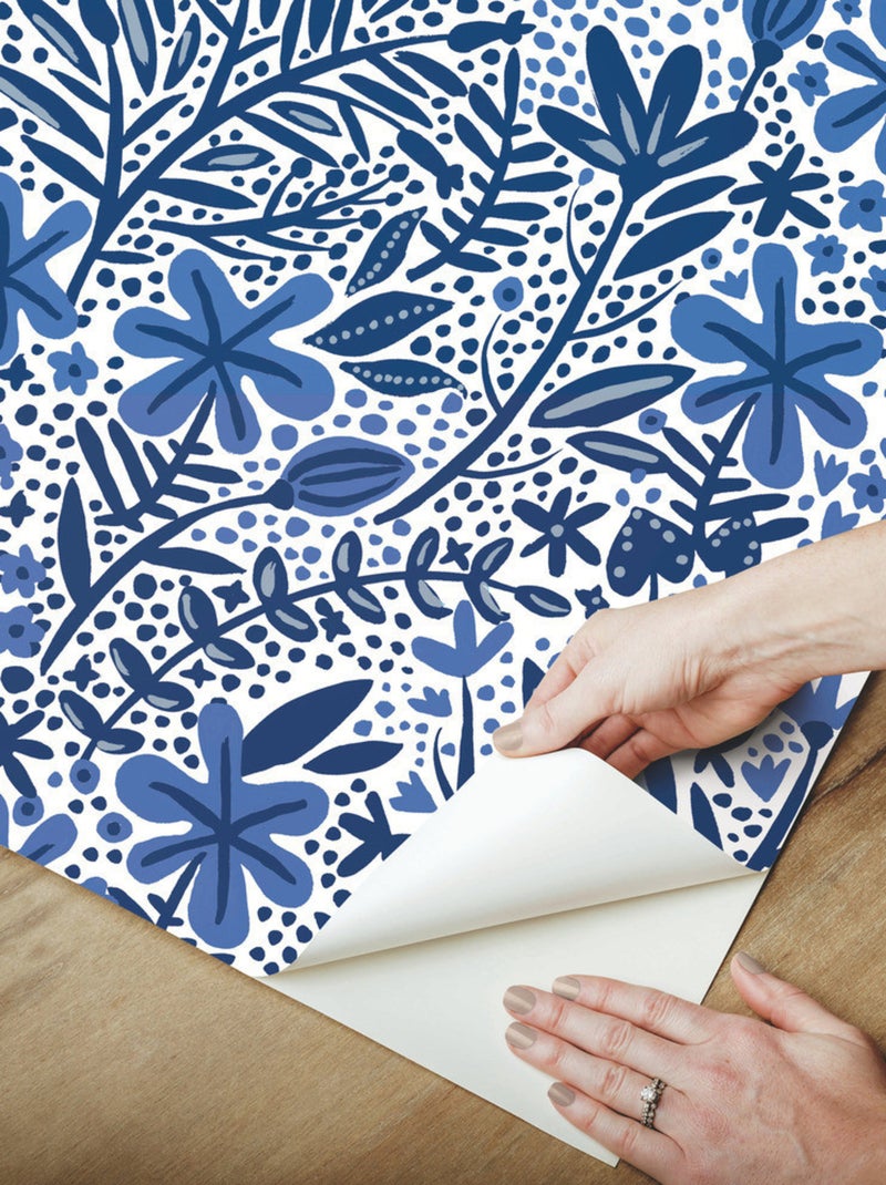 Papier peint rouleau auto-adhésif - Motifs floraux - Bleu Multicolore - Kiabi