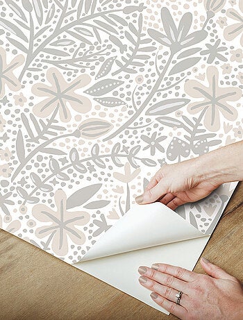 Papier peint rouleau auto-adhésif - Motifs floraux - Gris