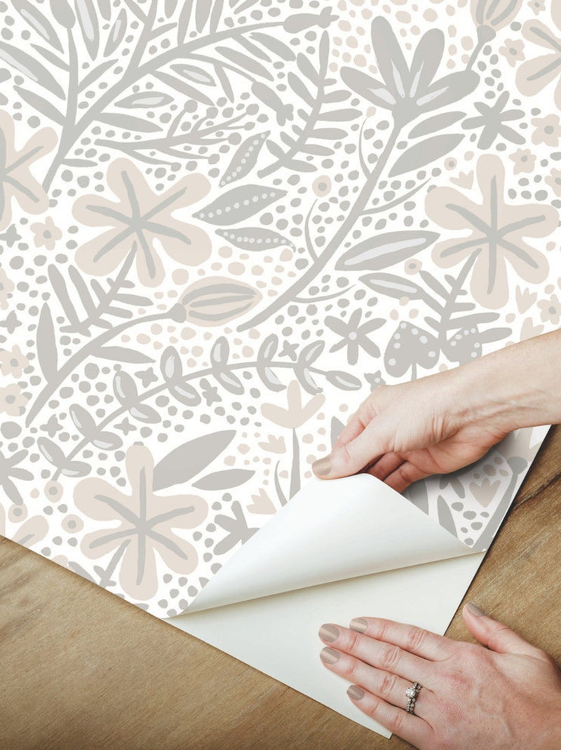 Papier peint rouleau auto-adhésif - Motifs floraux - Gris Multicolore - Kiabi