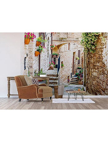 Papier Peint village maisons en pierre et plantes suspendues - 360 x 254 cm