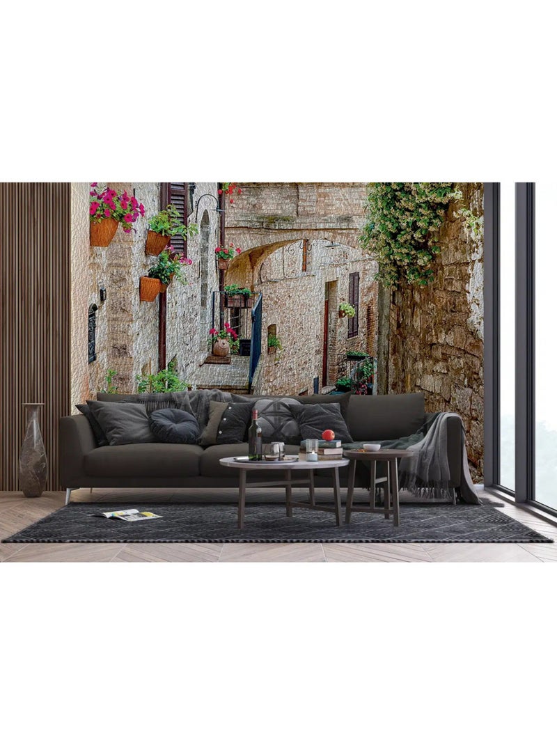 Papier Peint  village maisons en pierre et plantes suspendues - 360 x 254 cm Multicolore - Kiabi