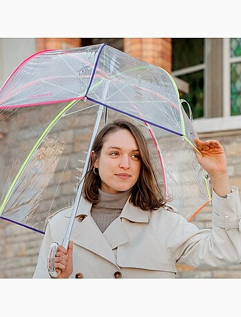 Parapluie canne automatique, cloche transparente, résistance au vent femme isotoner