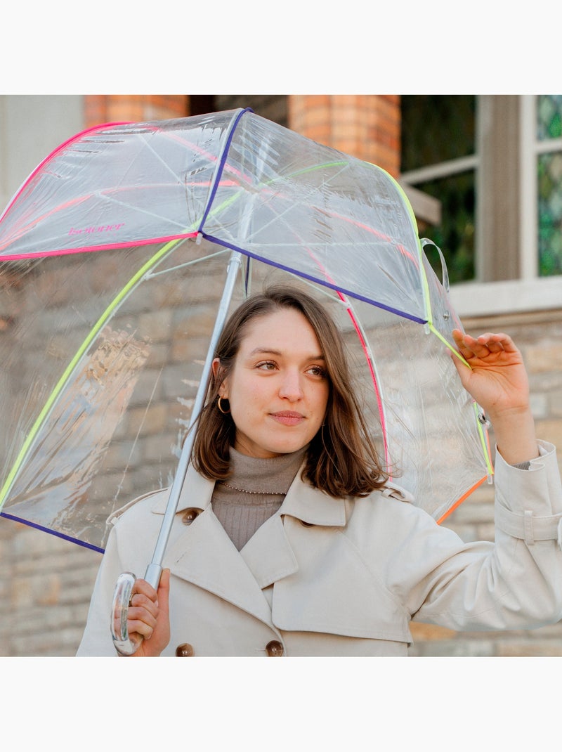 Parapluie canne automatique, cloche transparente, résistance au vent femme isotoner Blanc/Multirose - Kiabi