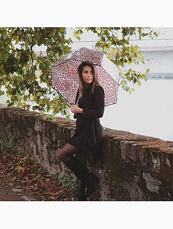 Parapluie canne automatique, cloche transparente, résistance au vent femme isotoner