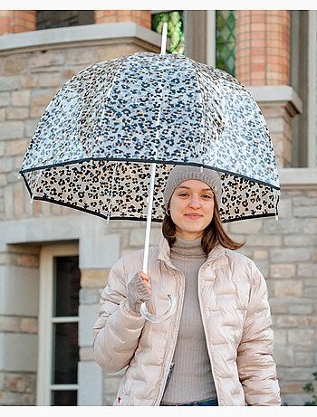 Parapluie canne automatique, cloche transparente, résistance au vent femme isotoner