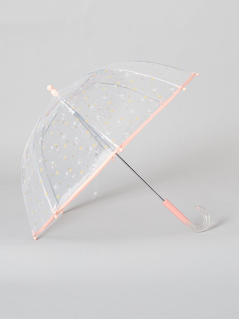 Parapluie transparent 'fleurs' rose - Kiabi