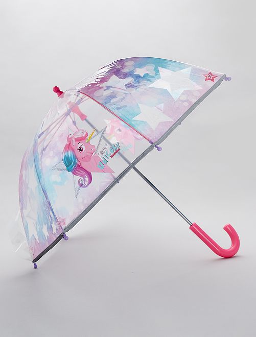 Parapluie transparent imprimé 'licorne'                             bleu/rose 
