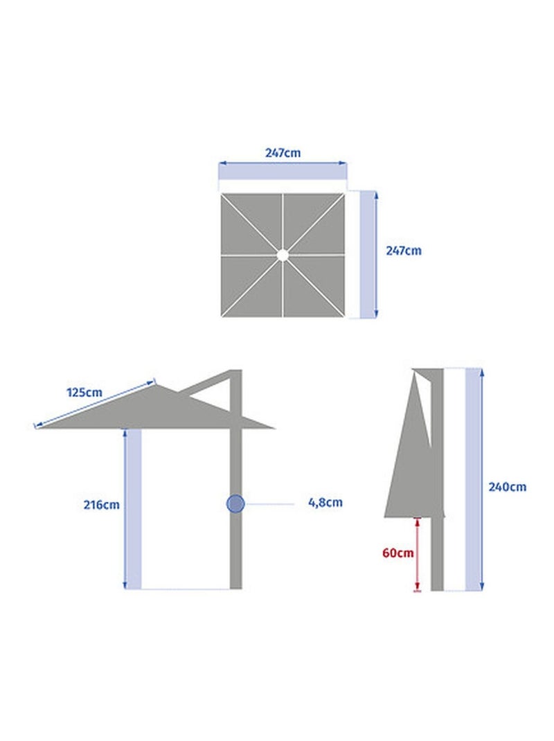 Parasol déporté carré MANOA Rouge - Kiabi