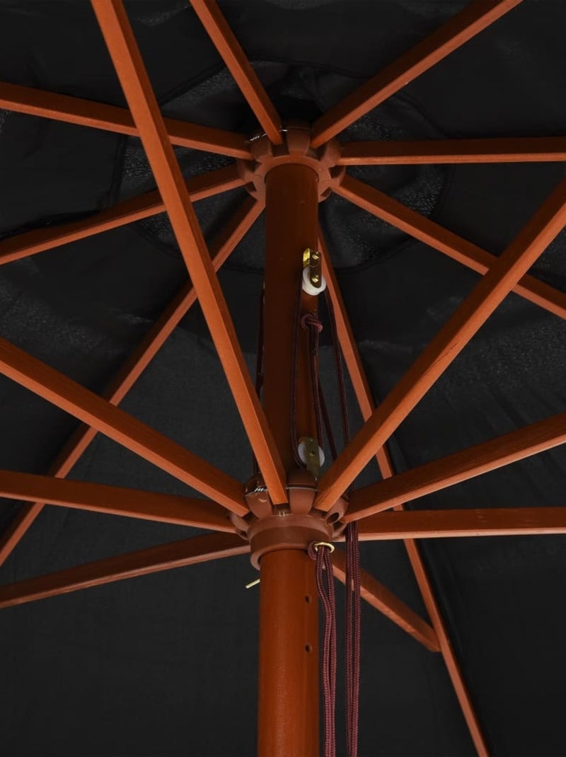 Parasol droit avec mât en bois Ø 350 cm Noir - Kiabi