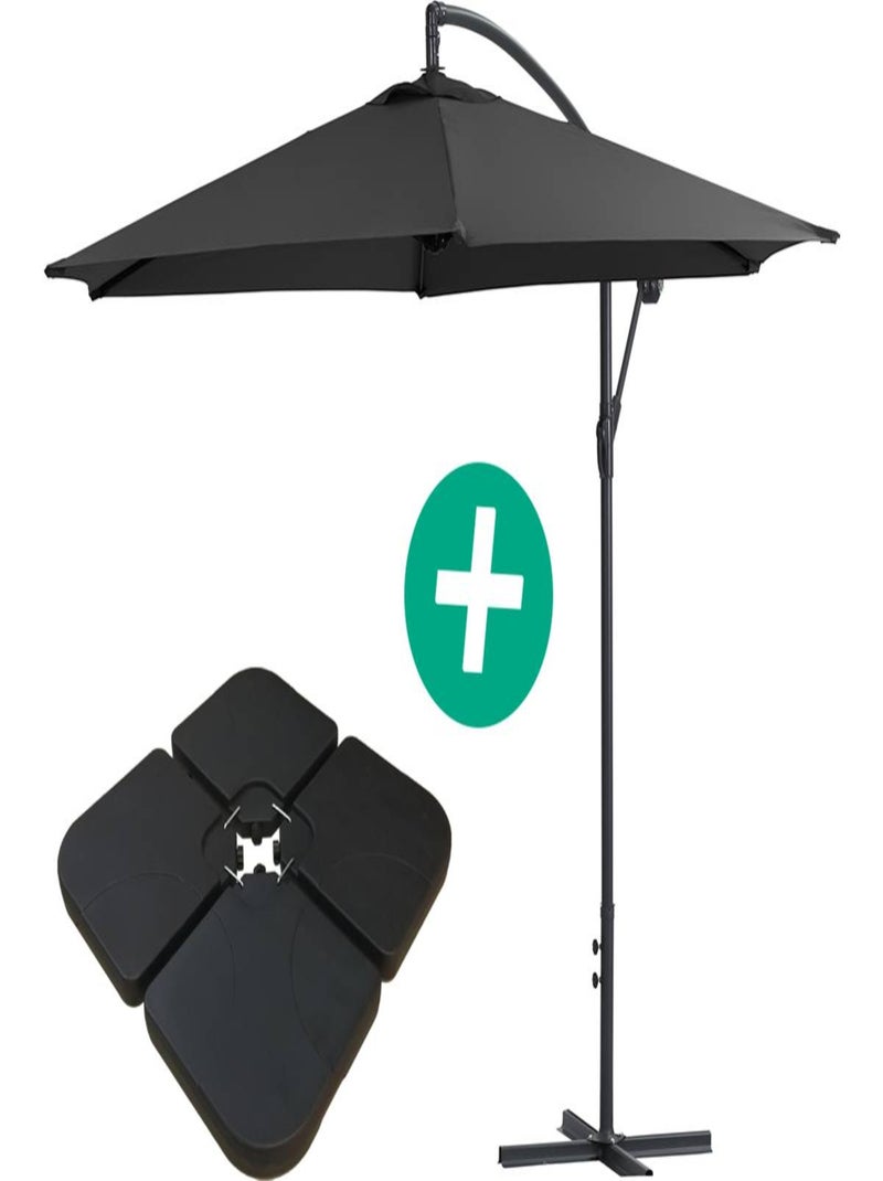 Parasol jardin déporté Alu "Ilios" - Rond - Ø 3 m - Noir - Dalles incluses Noir Noir - Kiabi