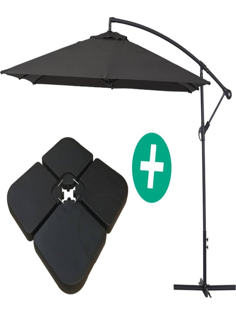 Parasol jardin déporté Alu "Ilios 3" - Carré - 3 x 3 m - Noir - Dalles incluses Noir Noir - Kiabi