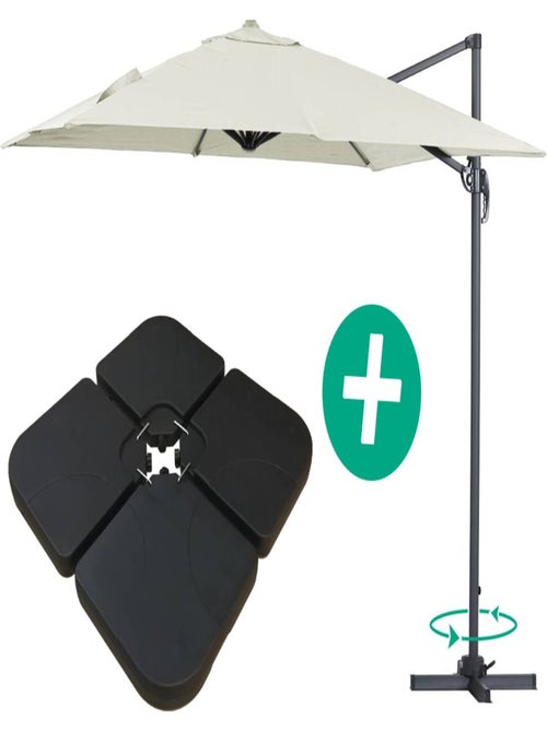 Parasol jardin déporté Alu "Sun 3" - Carré - 3 x 3 m - Ecru - Dalles incluses - Kiabi