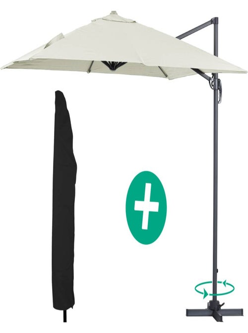 Parasol jardin déporté Alu "Sun 3" - Carré - 3 x 3 m - Ecru + housse de protection - Kiabi
