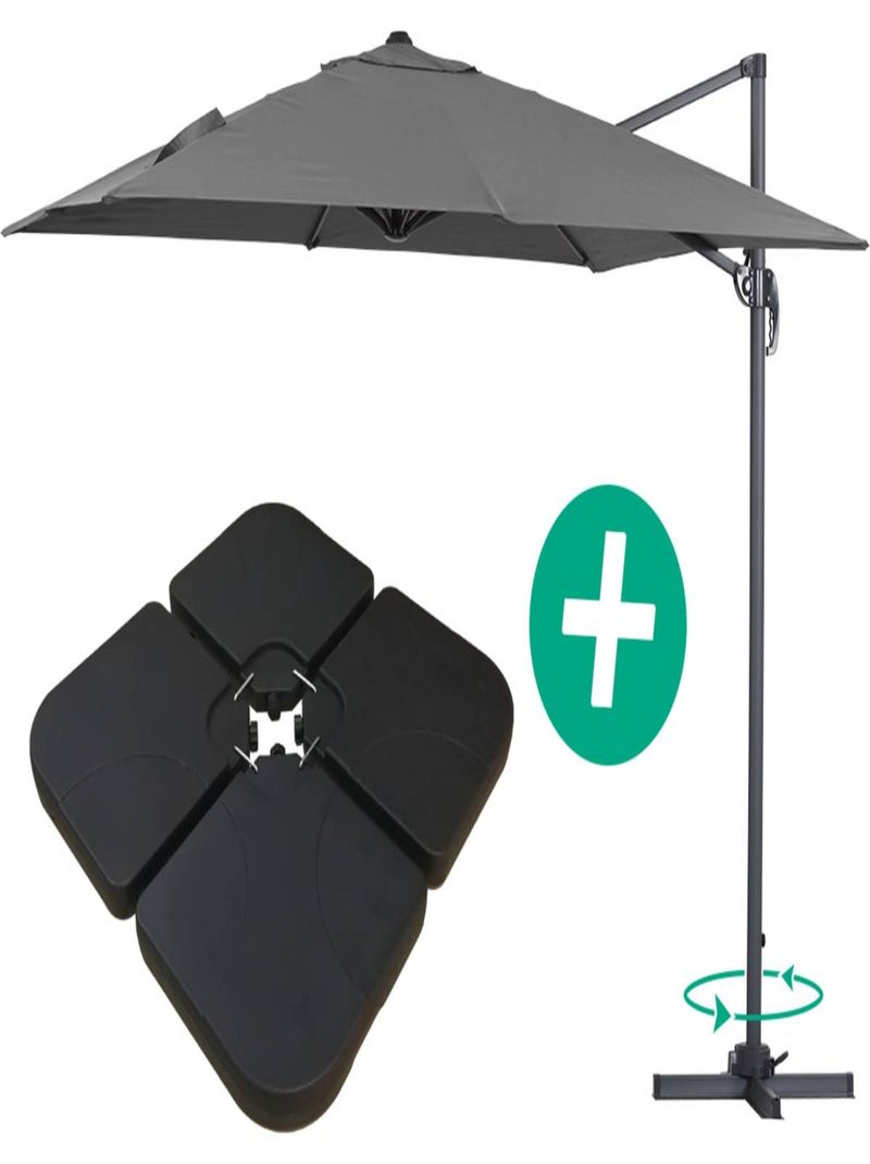 Parasol jardin déporté Alu "Sun 3" - Carré - 3 x 3 m - Gris - Dalles incluses Gris - Kiabi