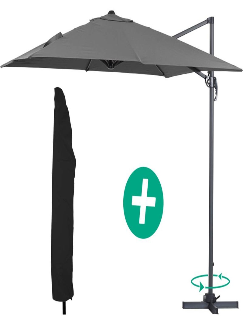 Parasol jardin déporté Alu "Sun 3" - Carré - 3 x 3 m - Gris + housse de protection Gris - Kiabi