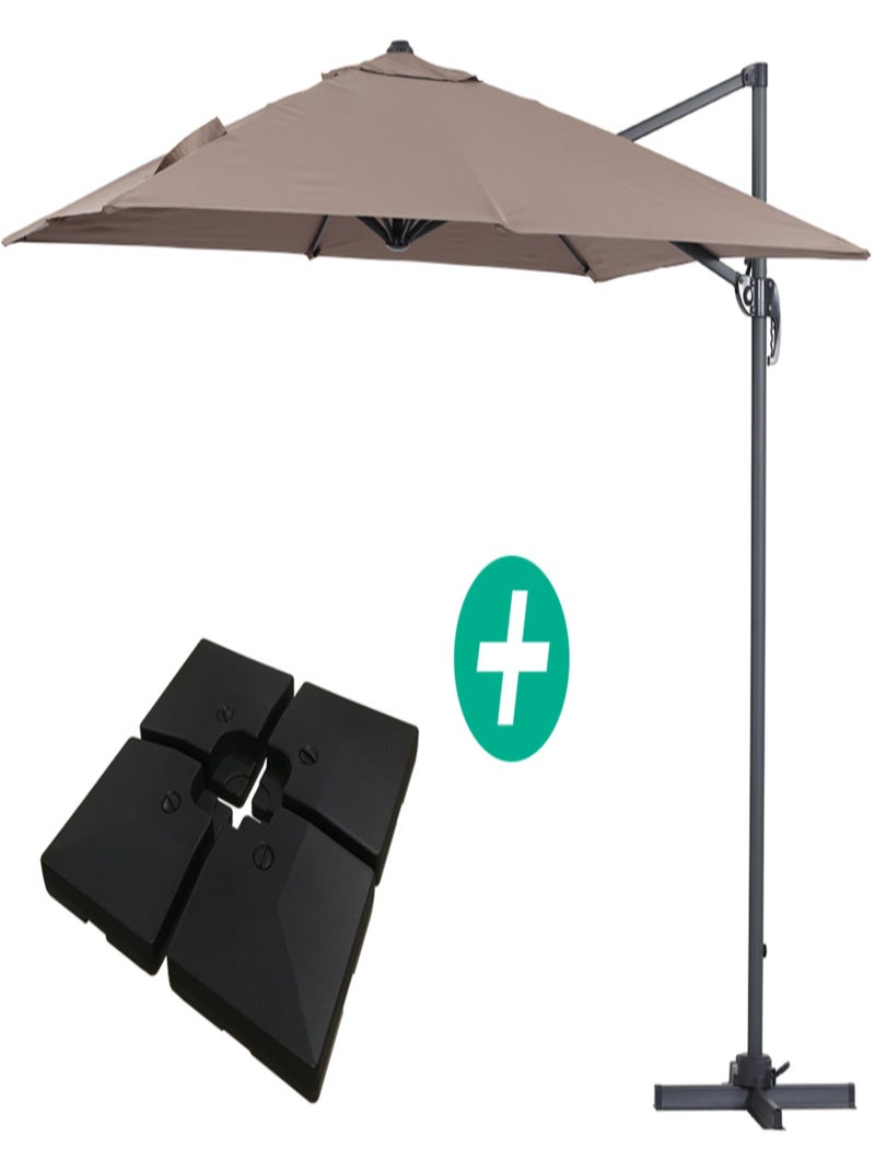 Parasol jardin déporté Alu "Sun 3" - Carré - 3 x 3 m - Taupe - Dalles incluses Marron - Kiabi