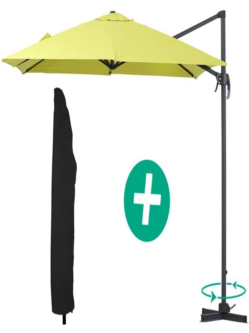Parasol jardin déporté Alu "Sun 3" - Carré - 3 x 3 m - Vert + housse de protection - Kiabi