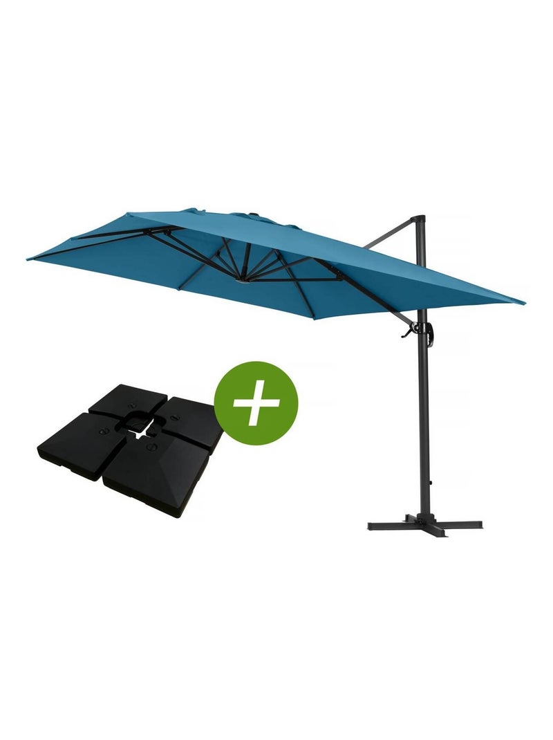 Parasol jardin déporté Alu "Sun 4" - Rectangle - 3 x 4 m - Bleu - Dalles à lester incluses Bleu - Kiabi
