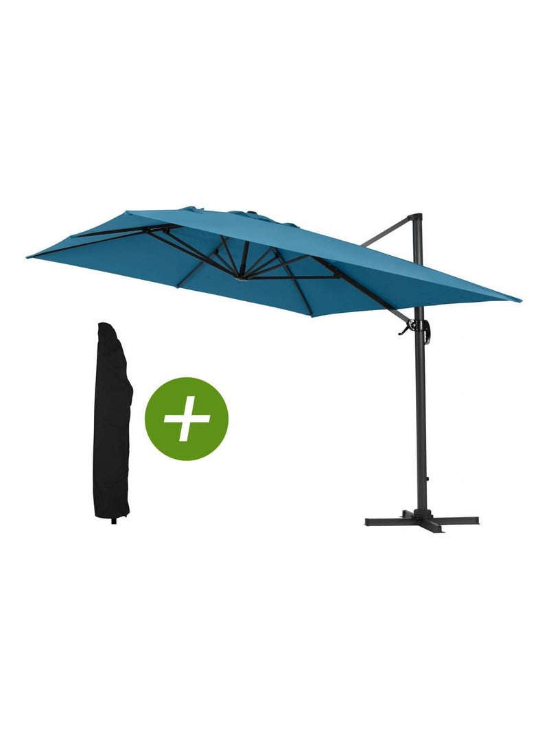 Parasol jardin déporté Alu "Sun 4" - Rectangle - 3 x 4 m - Bleu + Housse de protection Bleu - Kiabi