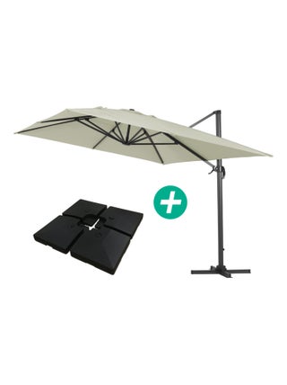 Parasol jardin déporté Alu "Sun 4 " - Rectangle - 3 x 4 m - Ecru - Dalles à lester incluses