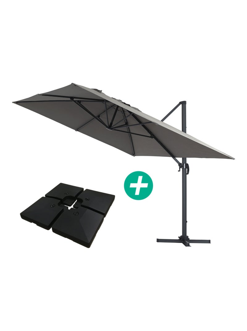 Parasol jardin déporté Alu "Sun 4 " - Rectangle - 3 x 4 m - Gris - Dalles à lester incluses Gris - Kiabi