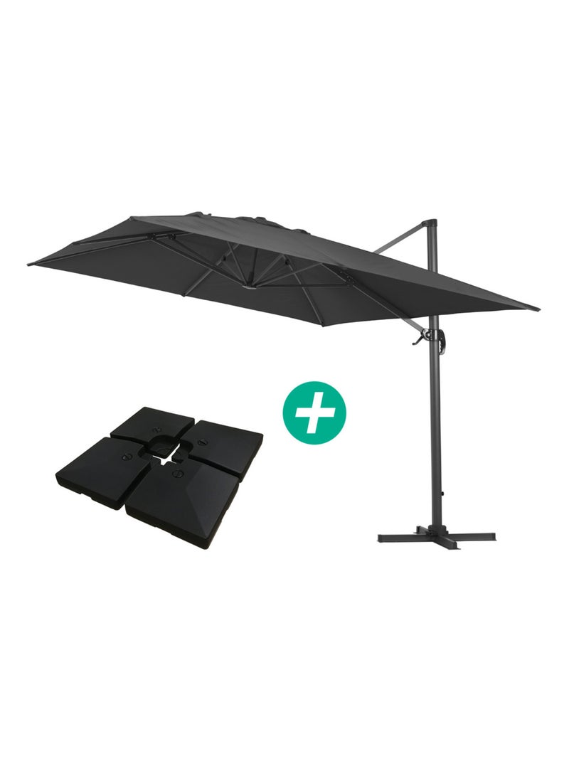 Parasol jardin déporté Alu "Sun 4 " - Rectangle - 3 x 4 m - Noir - Dalles à lester incluses Noir Noir - Kiabi