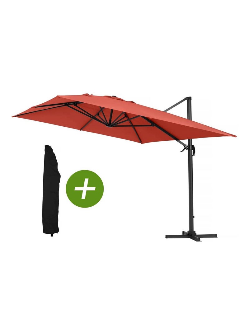 Parasol jardin déporté Alu "Sun 4" - Rectangle- 3 x 4 m - Rouge + Housse de protection Rouge - Kiabi