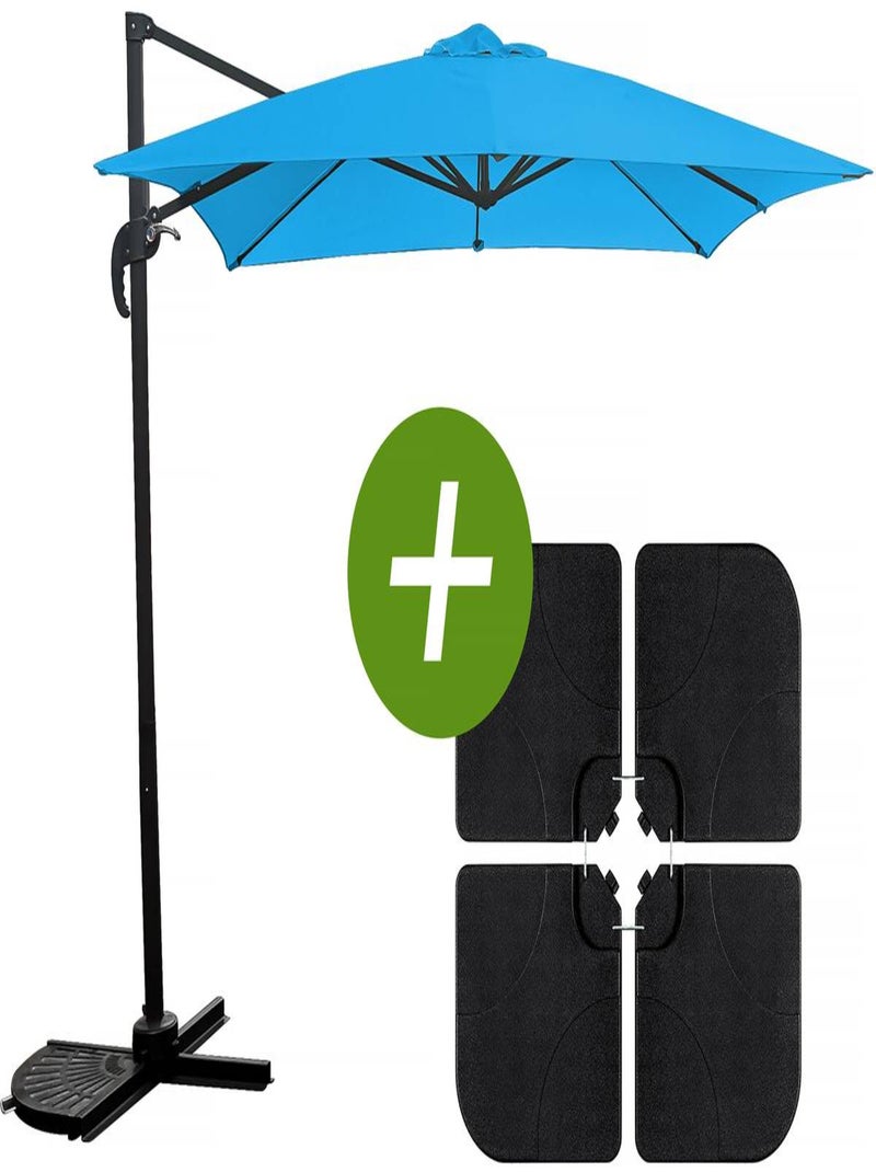 Parasol jardin déporté "Soleil" - Carré - 2.5 x 2.5 m - Bleu + Dalles à lester incluses Bleu - Kiabi
