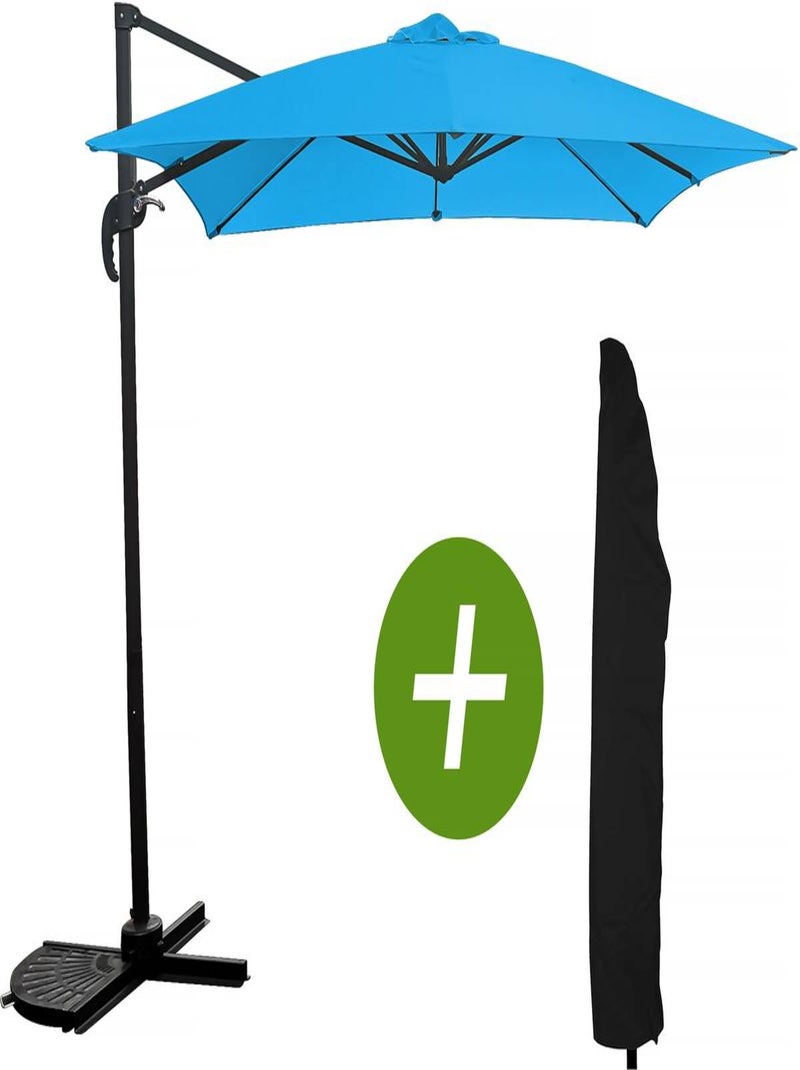 Parasol jardin déporté "Soleil" - Carré - 2.5 x 2.5 m - Bleu + Housse de protection Bleu - Kiabi