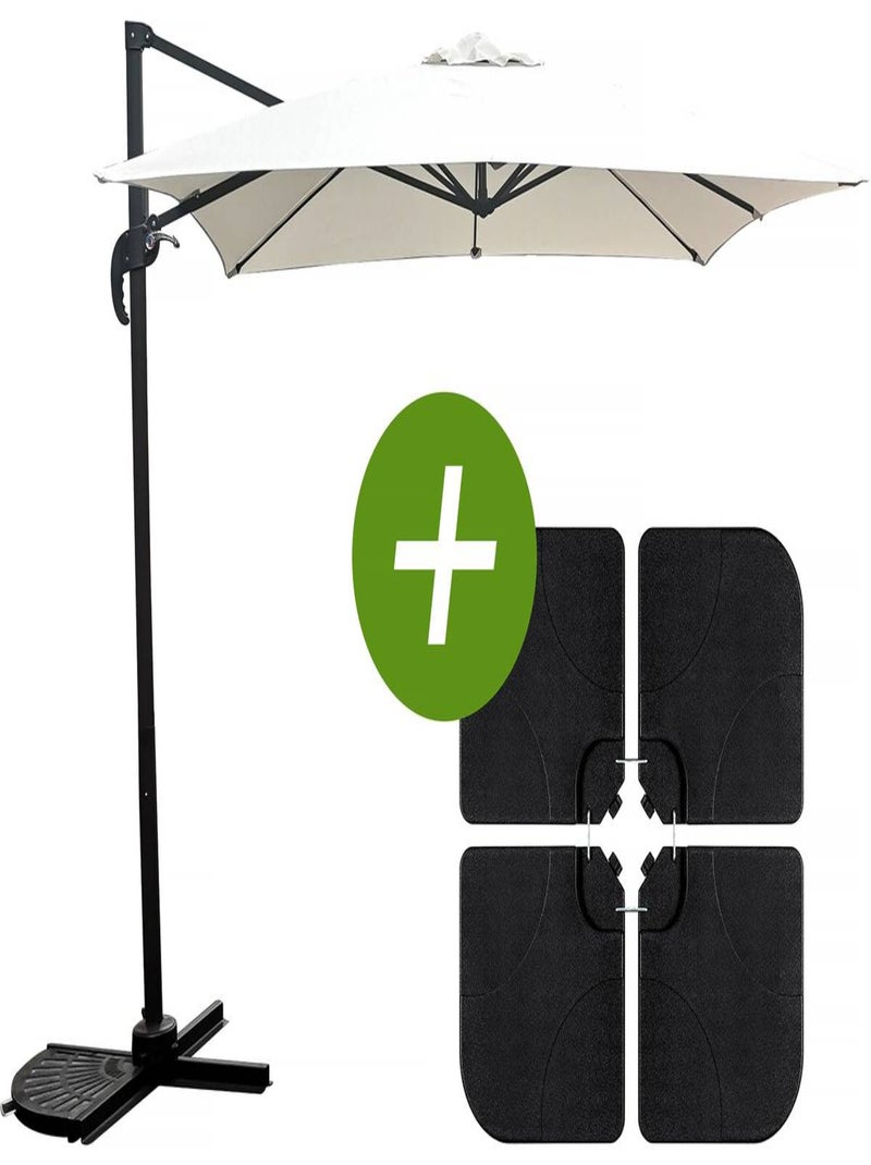 Parasol jardin déporté "Soleil" - Carré - 2.5 x 2.5 m - Ecru + Dalles à lester incluses Ecru - Kiabi