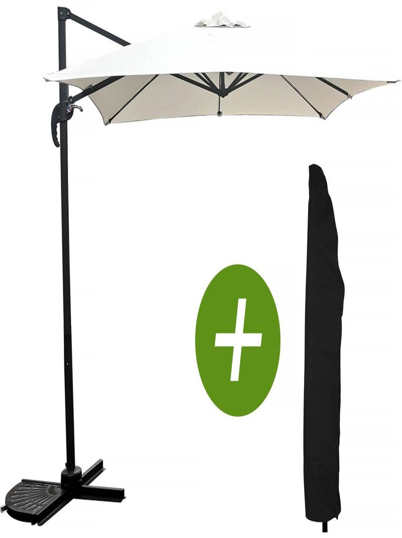 Parasol jardin déporté "Soleil" - Carré - 2.5 x 2.5 m - Ecru + Housse de protection Ecru - Kiabi