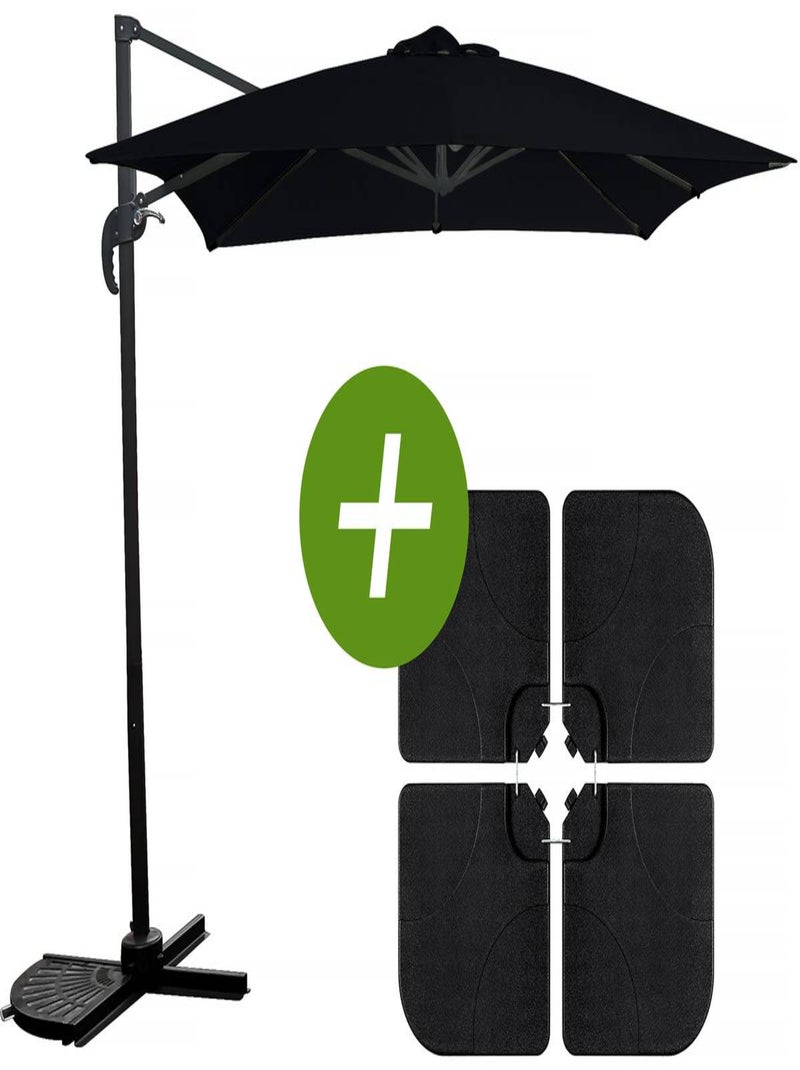 Parasol jardin déporté "Soleil" - Carré - 2.5 x 2.5 m - Noir + Dalles à lester incluses Noir Noir - Kiabi
