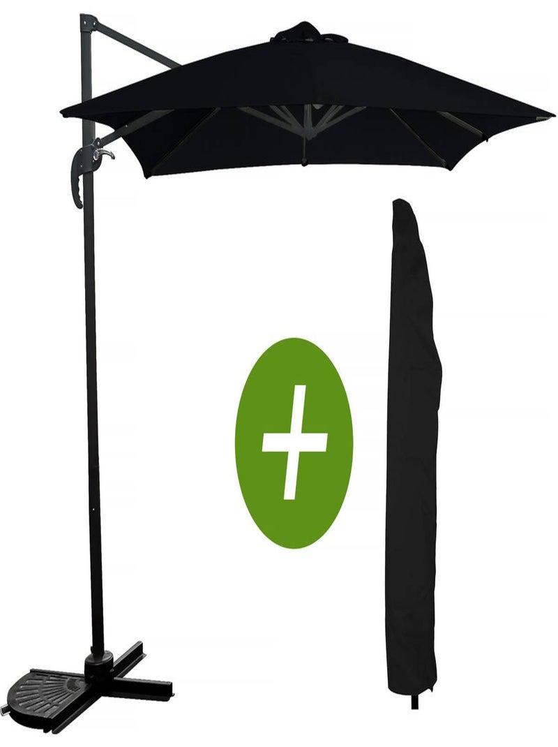 Parasol jardin déporté "Soleil" - Carré - 2.5 x 2.5 m - Noir + Housse de protection Noir Noir - Kiabi