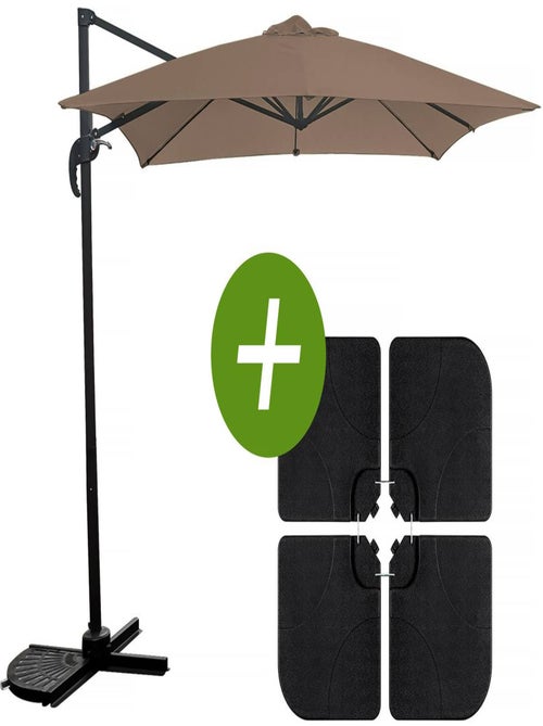 Parasol jardin déporté "Soleil" - Carré - 2.5 x 2.5 m - Taupe + Dalles à lester incluses - Kiabi