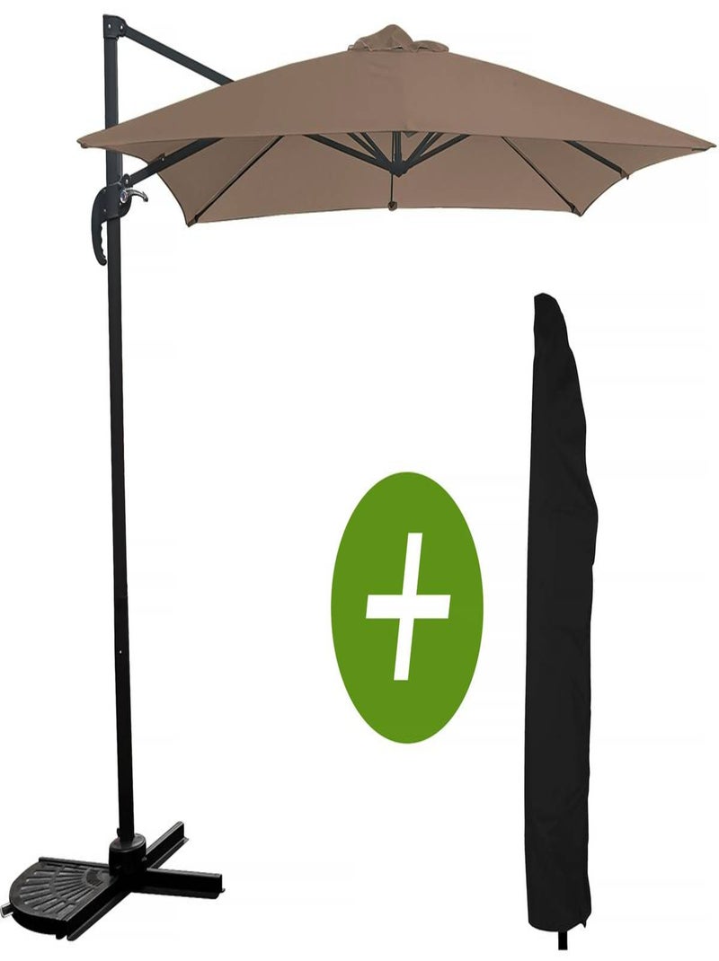 Parasol jardin déporté "Soleil" - Carré - 2.5 x 2.5 m - Taupe + Housse de protection Marron - Kiabi