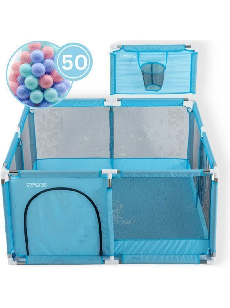 Parc bébé - aire de jeux pliable avec panier et 50 balles - twinky Bleu - Kiabi